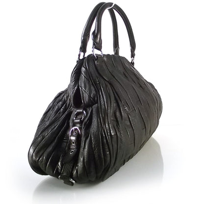 Miu Miu Leather Plisse Shopping Tote Black 2 of 8