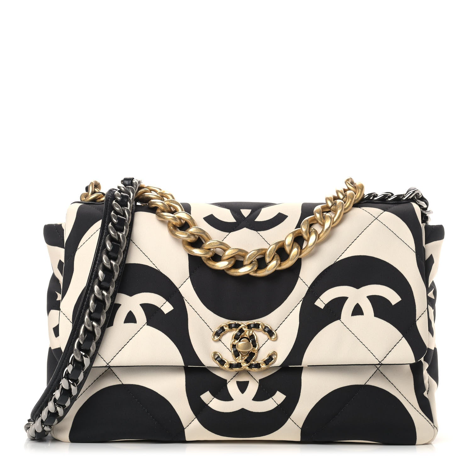 Chanel Fabric Printed Large Chanel 19 Flap Black Ecru 1 of 10