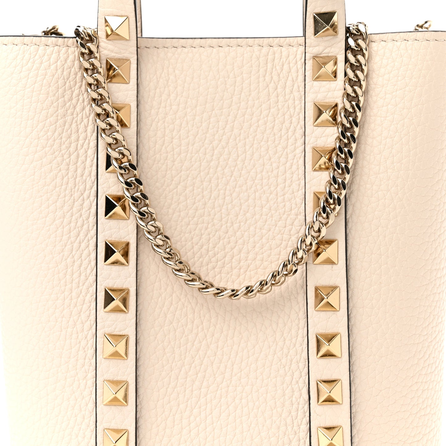 Pebbled Calfskin Rockstud North South Crossbody Bag Light Ivory
