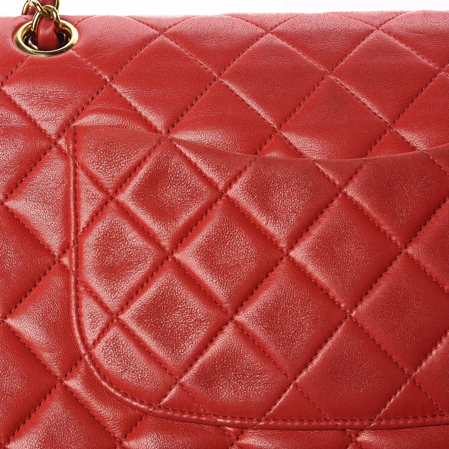 Lambskin Quilted Medium Double Flap Red