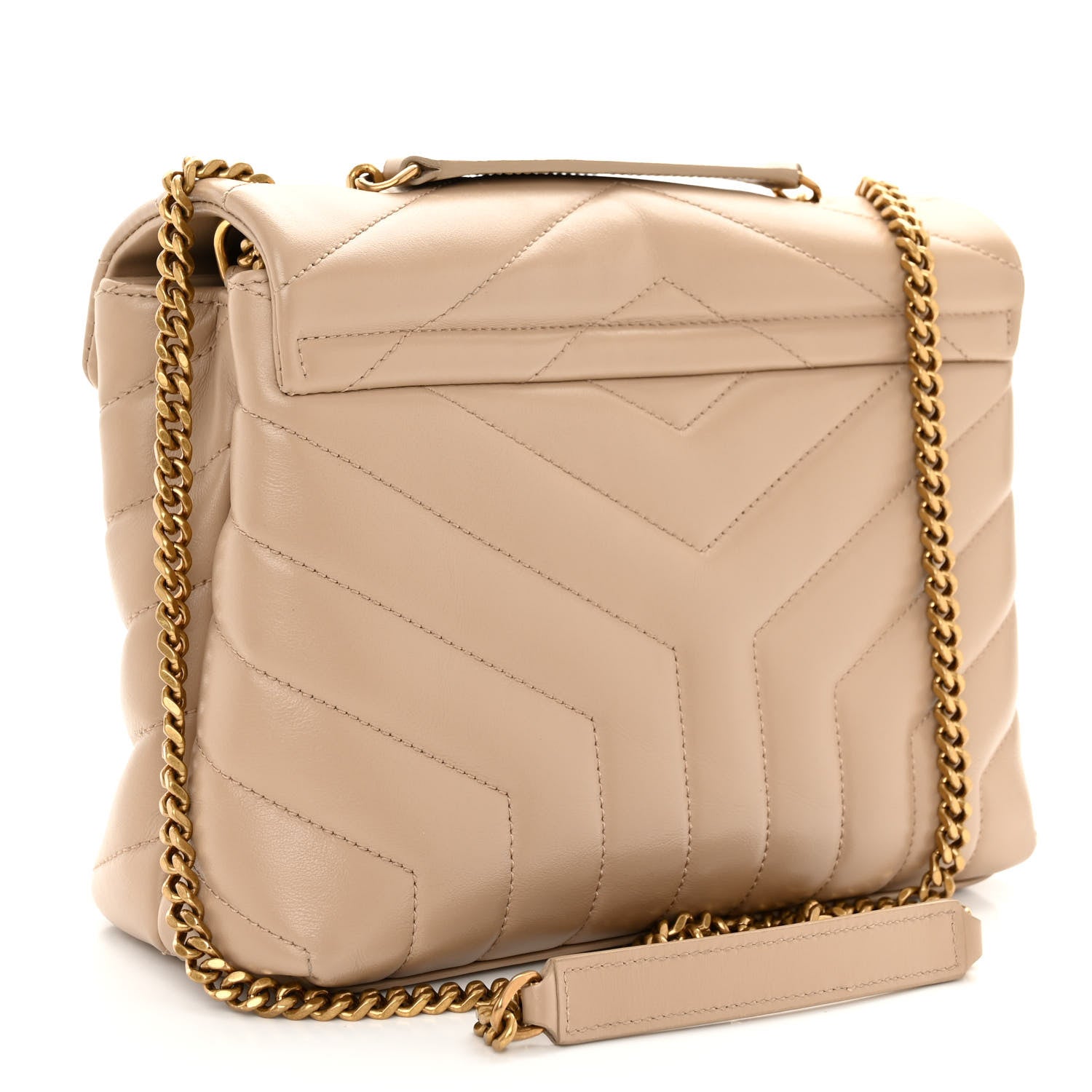 Saint Laurent Calfskin Y Quilted Monogram Small Loulou Chain Satchel Dark Beige 3 of 9