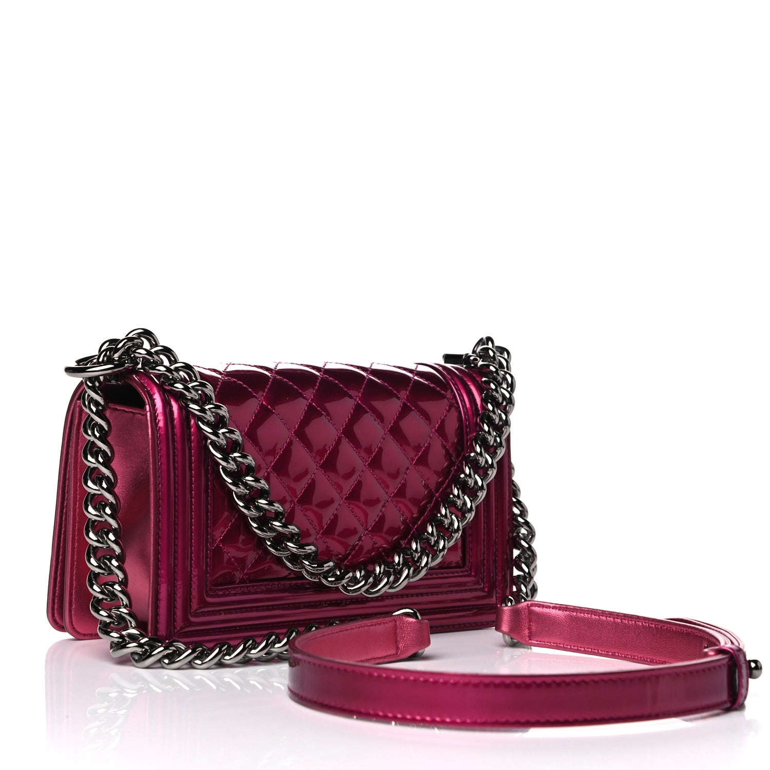 Chanel Metallic Patent Calfskin Quilted Small Boy Flap Pink 2 of 13
