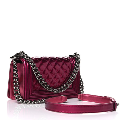 Chanel Metallic Patent Calfskin Quilted Small Boy Flap Pink 2 of 13