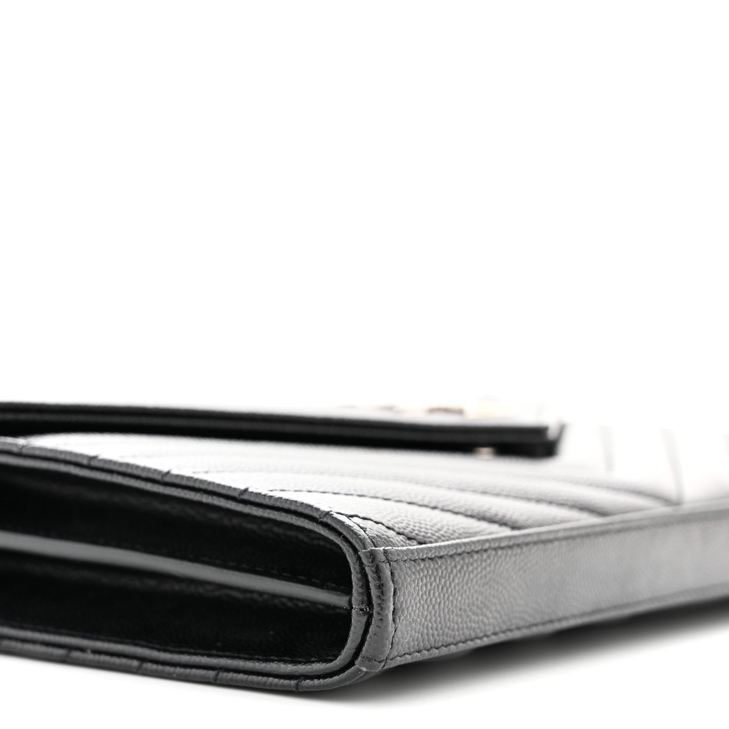 Saint Laurent Grain De Poudre Matelasse Chevron Monogram Chain Wallet Black 9 of 10