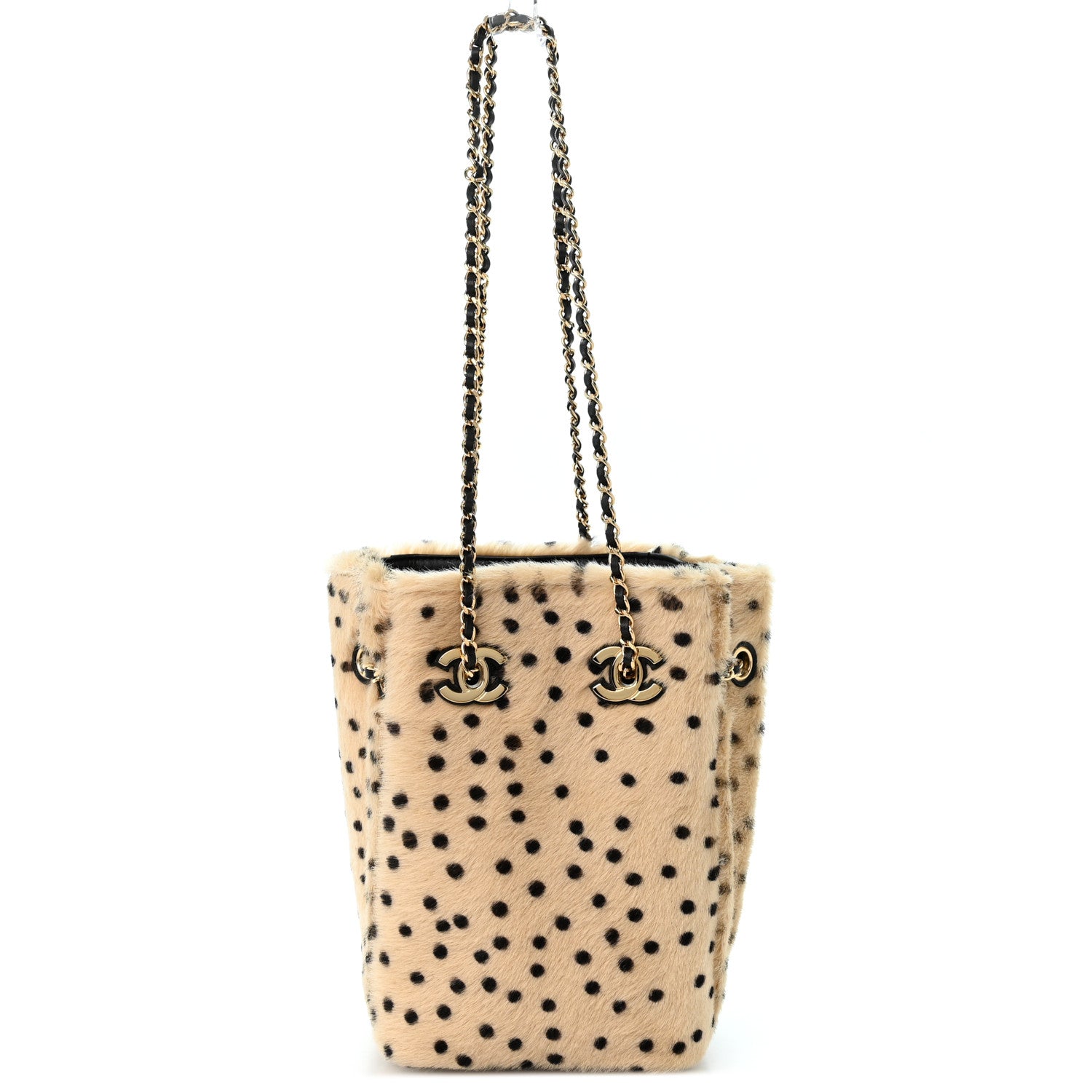 Chanel Pony Hair Cheetah Printed CC Chain Bucket Bag Light Beige Black 1 of 11