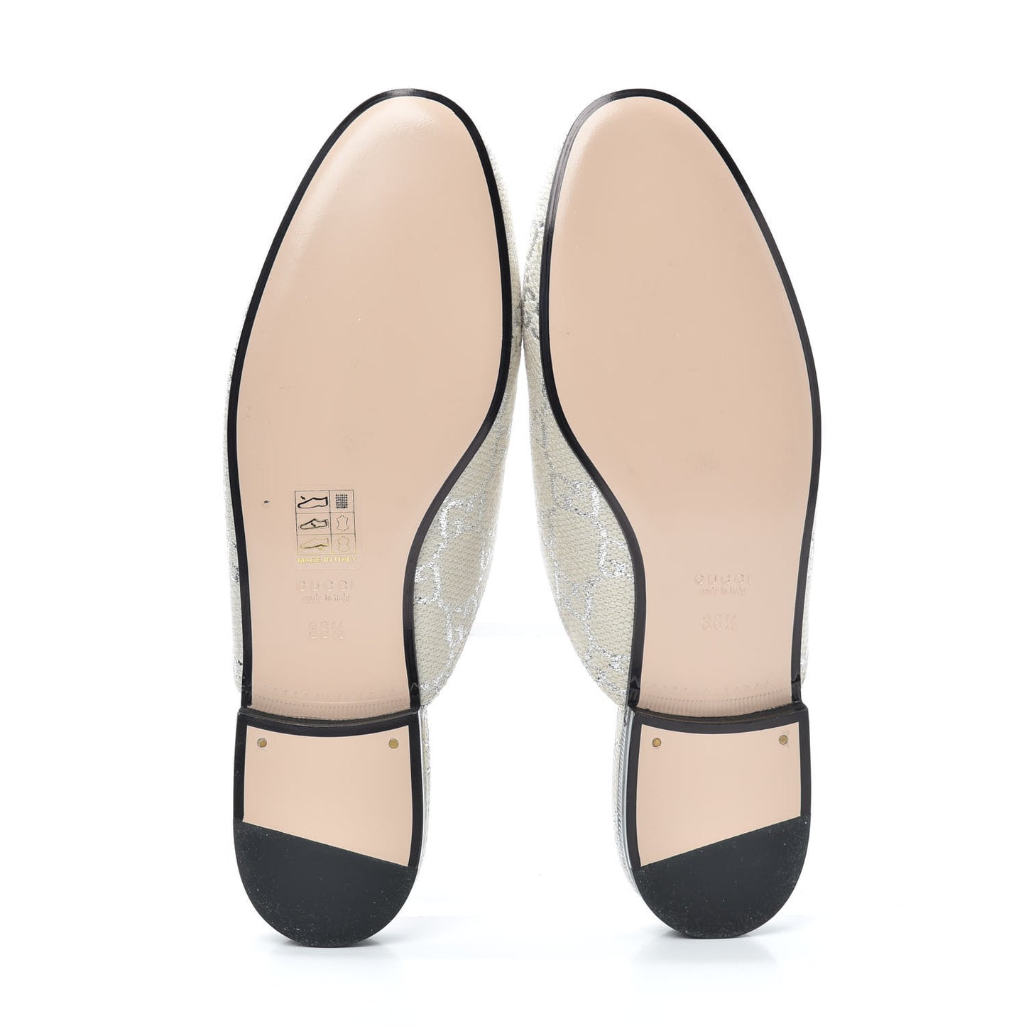 Canvas Lame GG Monogram Womens Princetown Slippers 36.5 Gardenia Silver