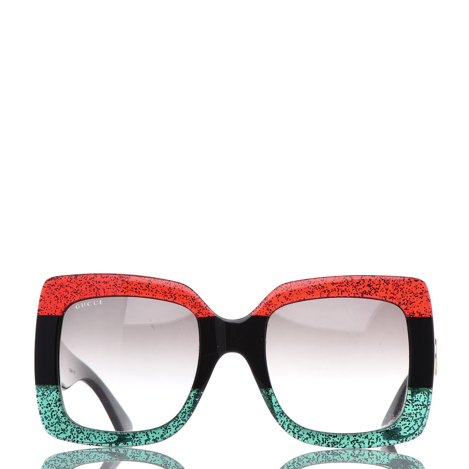Gucci Square Frame GG0083S Sunglasses Glitter Red Black Green 2 of 7