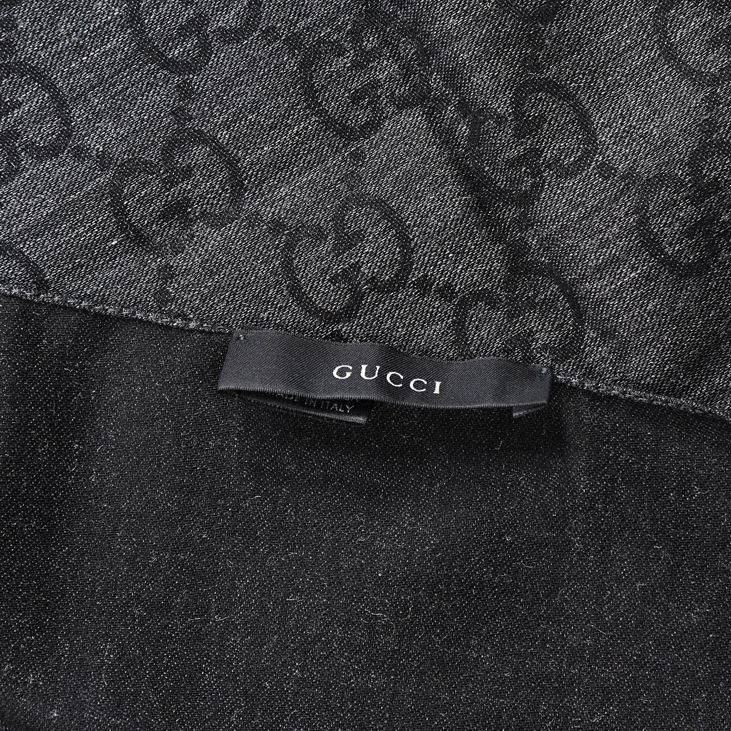 Gucci Wool Silk Monogram Fringe Scarf Grey Black 3 of 3