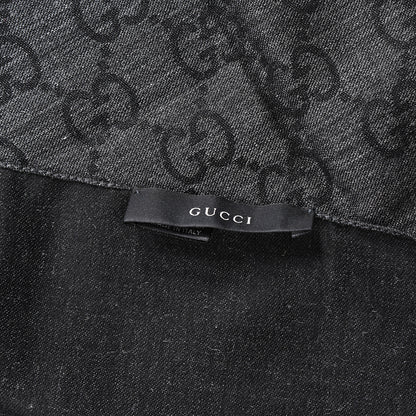Gucci Wool Silk Monogram Fringe Scarf Grey Black 3 of 3