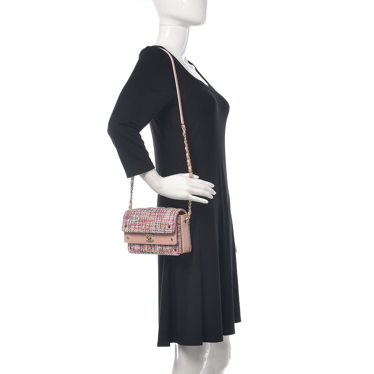 Tweed Calfskin Quilted CC Box Flap Pink Multicolor