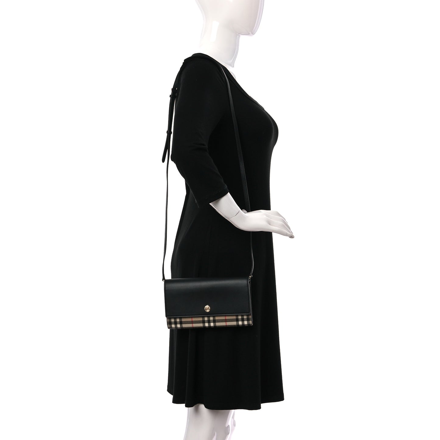 Calfskin Vintage Check Hannah Wallet with Detachable Strap Black