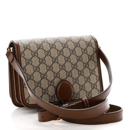 Gucci GG Supreme Monogram Azalea Calfskin Mini Retro Interlocking G Flap Shoulder Bag Beige Ebony Brown Sugar 3 of 9