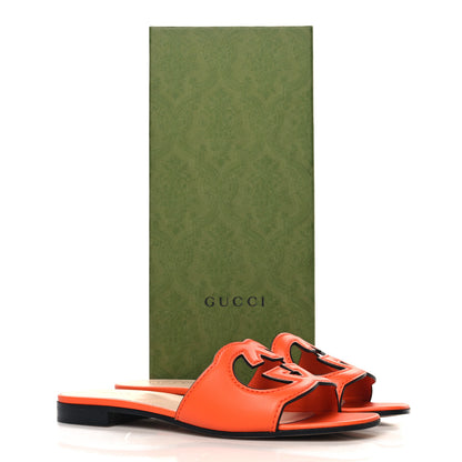 Gucci Cosmos Softy Calfskin Interlocking G Cut Out Slide Sandals 37.5 Deep Orange 9 of 9