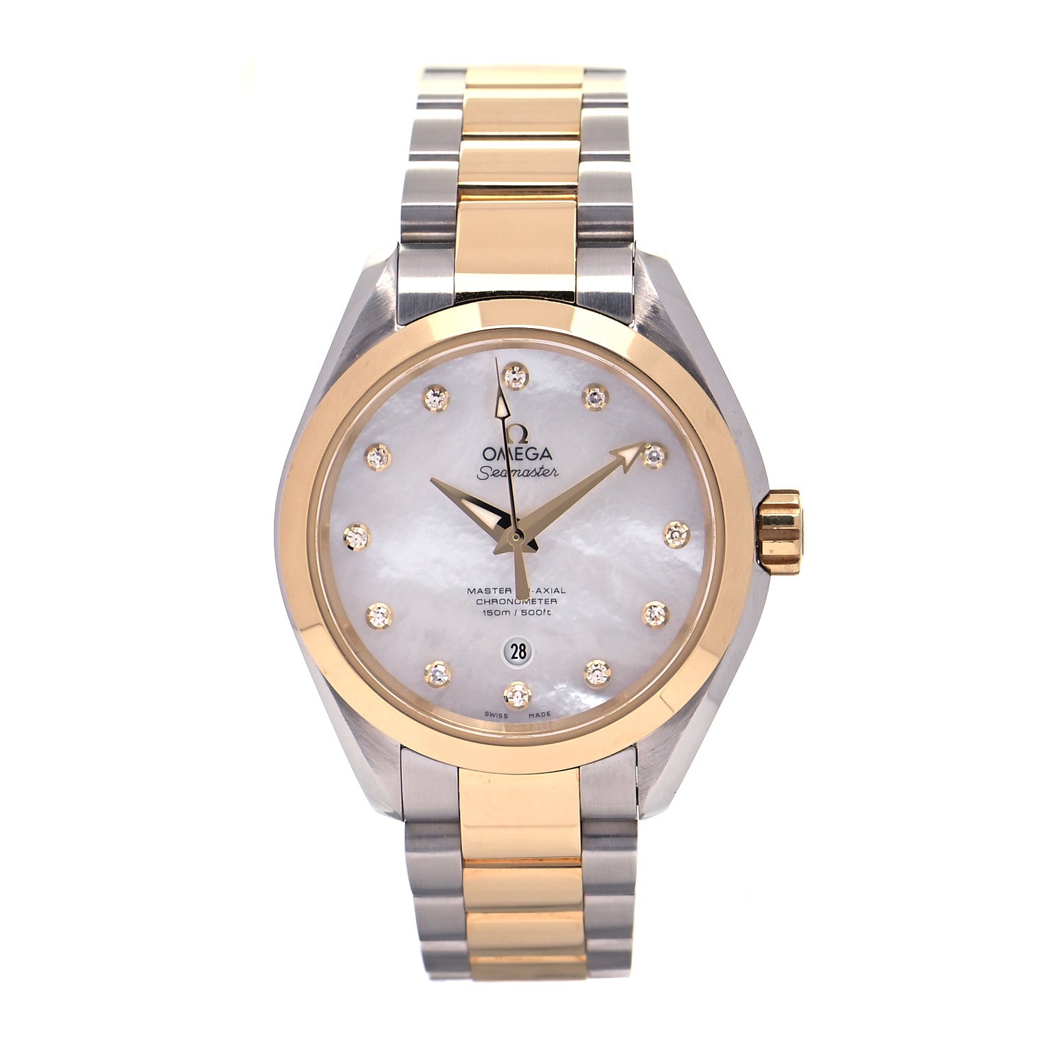 Omega Stainless Steel 18K Yellow Gold Diamond Mother of Pearl 34mm Seamaster Aqua Terra Automatic Watch 231.20.34.20.55.002 1 of 5