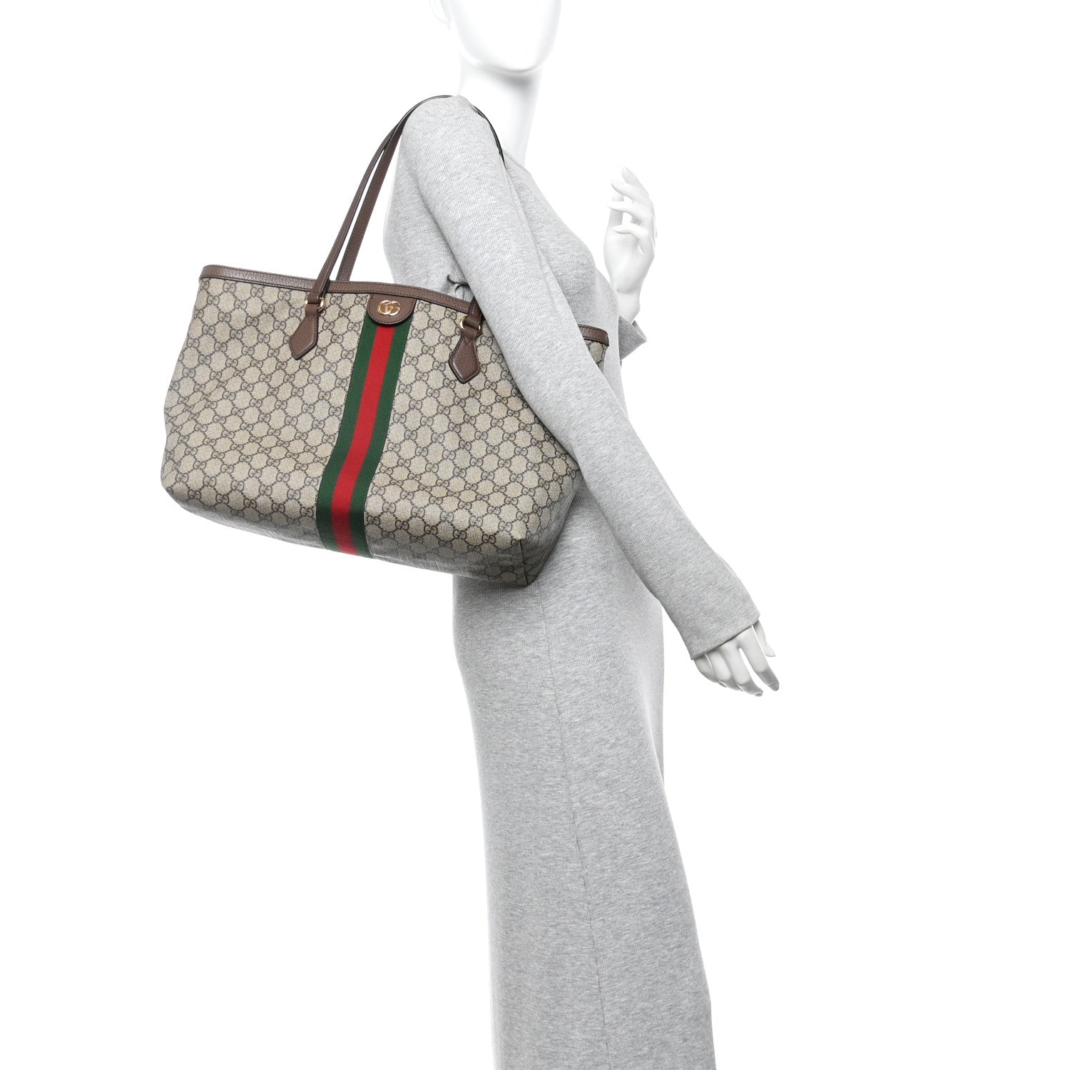 Gucci GG Supreme Monogram Textured Calfskin Web Medium Ophidia Shopping Tote Beige Ebony New Acero 2 of 12