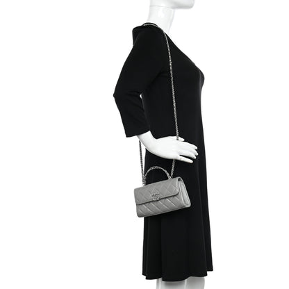 Chanel Lambskin Quilted Chain Top Handle Phone Holder With Chain Silver 2 of 14