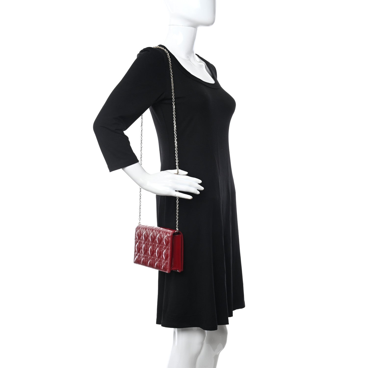 Christian Dior Patent Cannage Lady Dior Chain Wallet Red 2 of 9