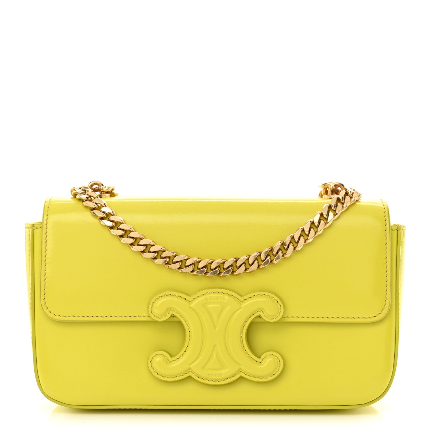 Celine Shiny Calfskin Cuir Triomphe Chain Shoulder Bag Anis 1 of 14