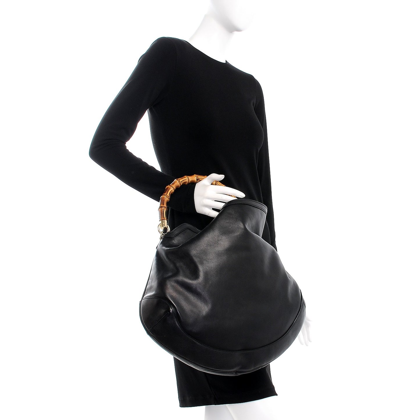 Calfskin Peggy Bamboo Top Handle Hobo Black