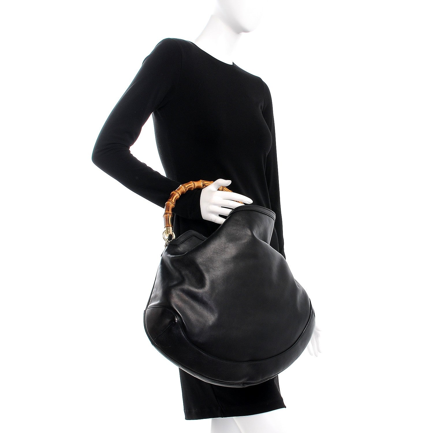 Gucci Calfskin Peggy Bamboo Top Handle Hobo Black 3 of 8