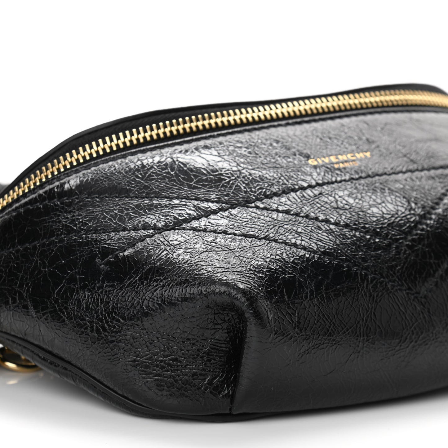 Crackle Calfskin ID Belt Bag Black