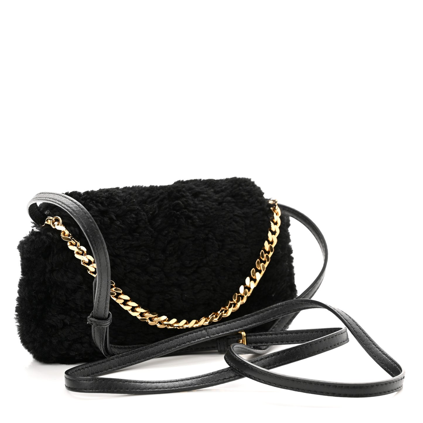 Shearling Shiny Nappa Micro Baguette Black