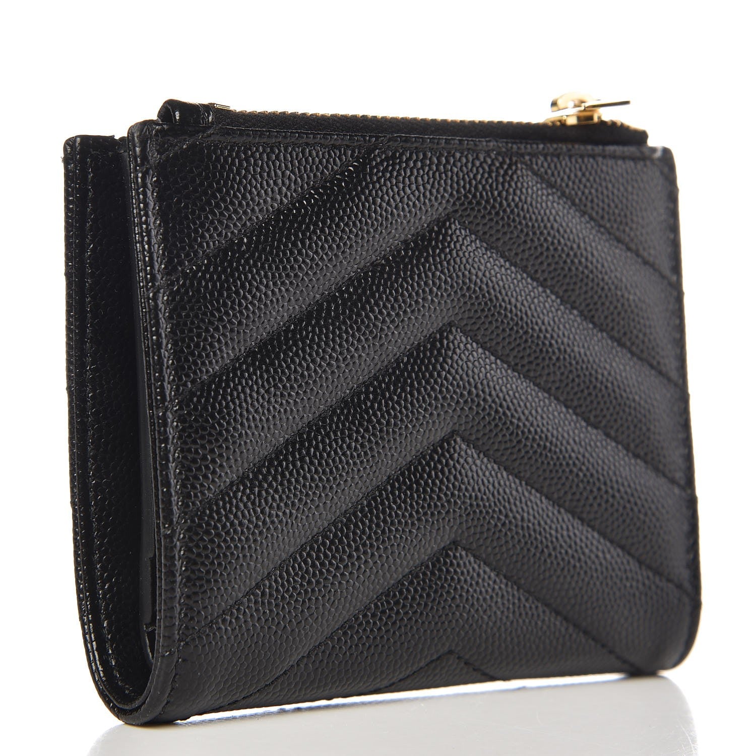 Saint Laurent Grain De Poudre Matelasse Chevron Monogram Zipped Card Case Black 3 of 8