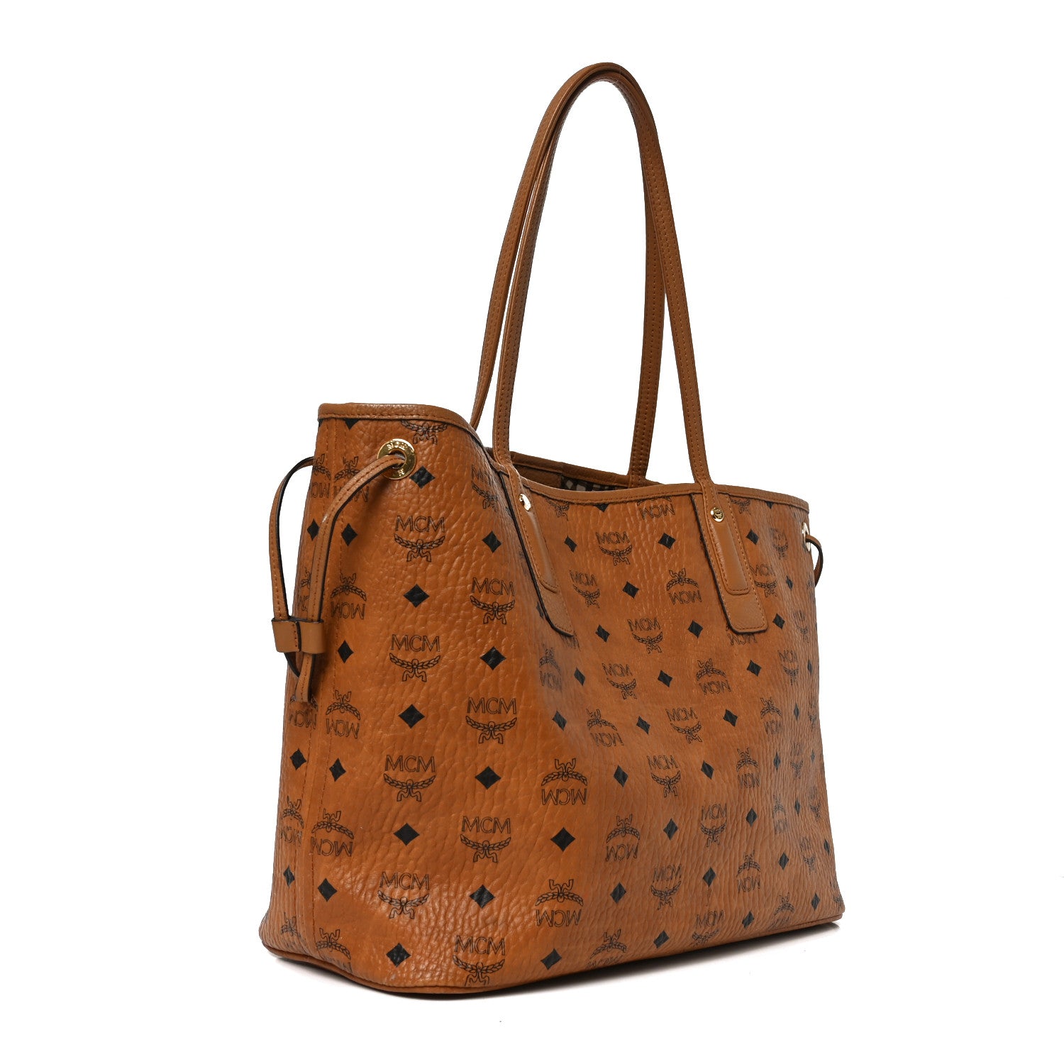 MCM Visetos Medium Liz Reversible Shopper Tote Cognac 4 of 11