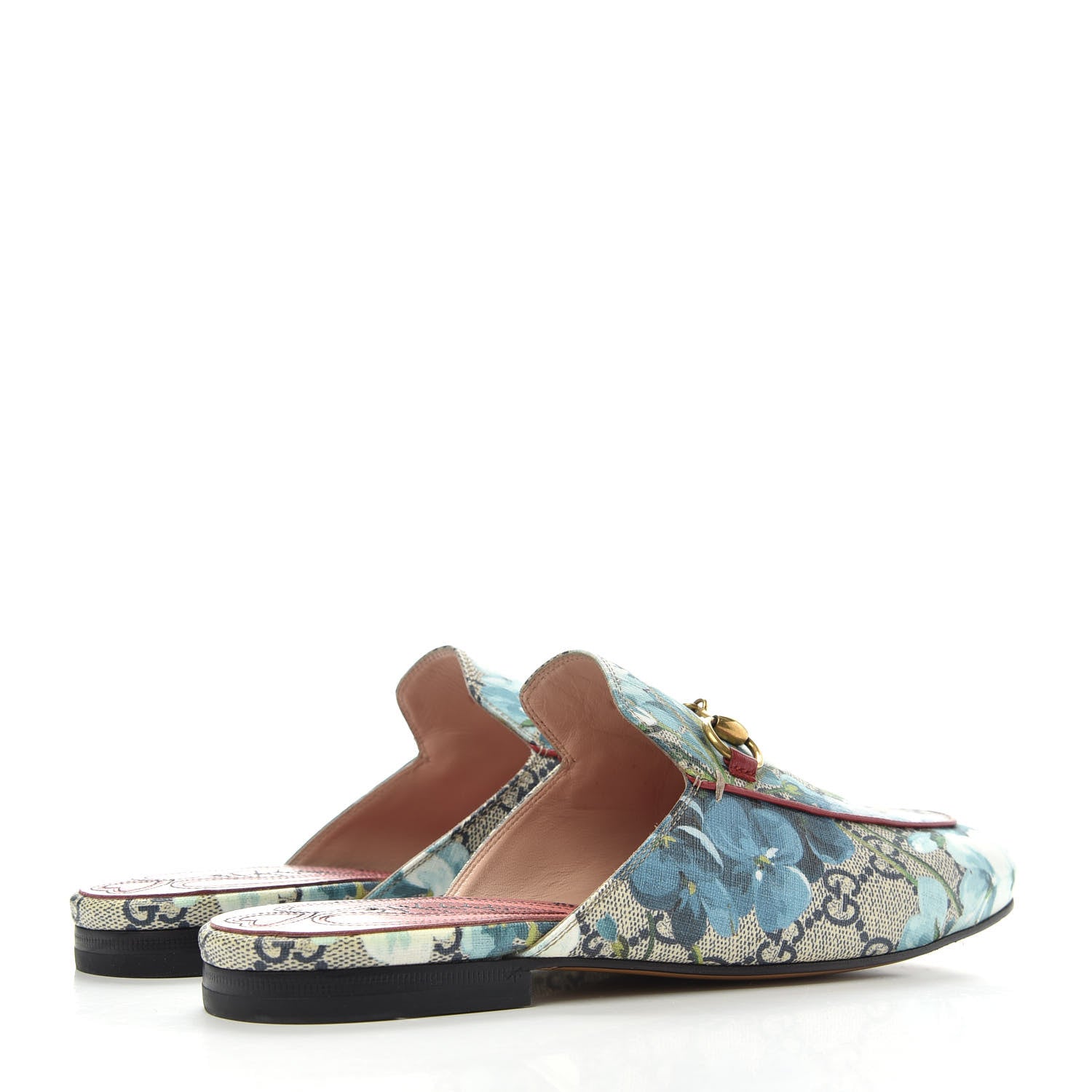 Gucci GG Supreme Monogram Blooms Womens Princetown Slippers 37 Beige Blue Navy Hibiscus Red 4 of 11