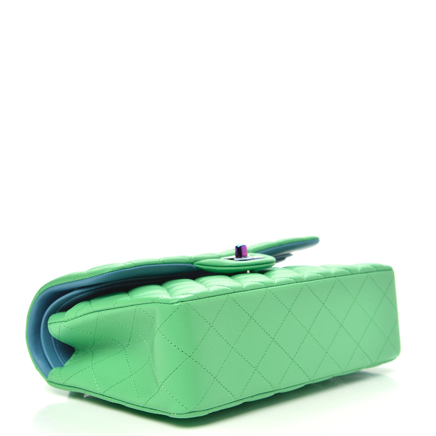 Lambskin Quilted Small Double Flap Green Blue