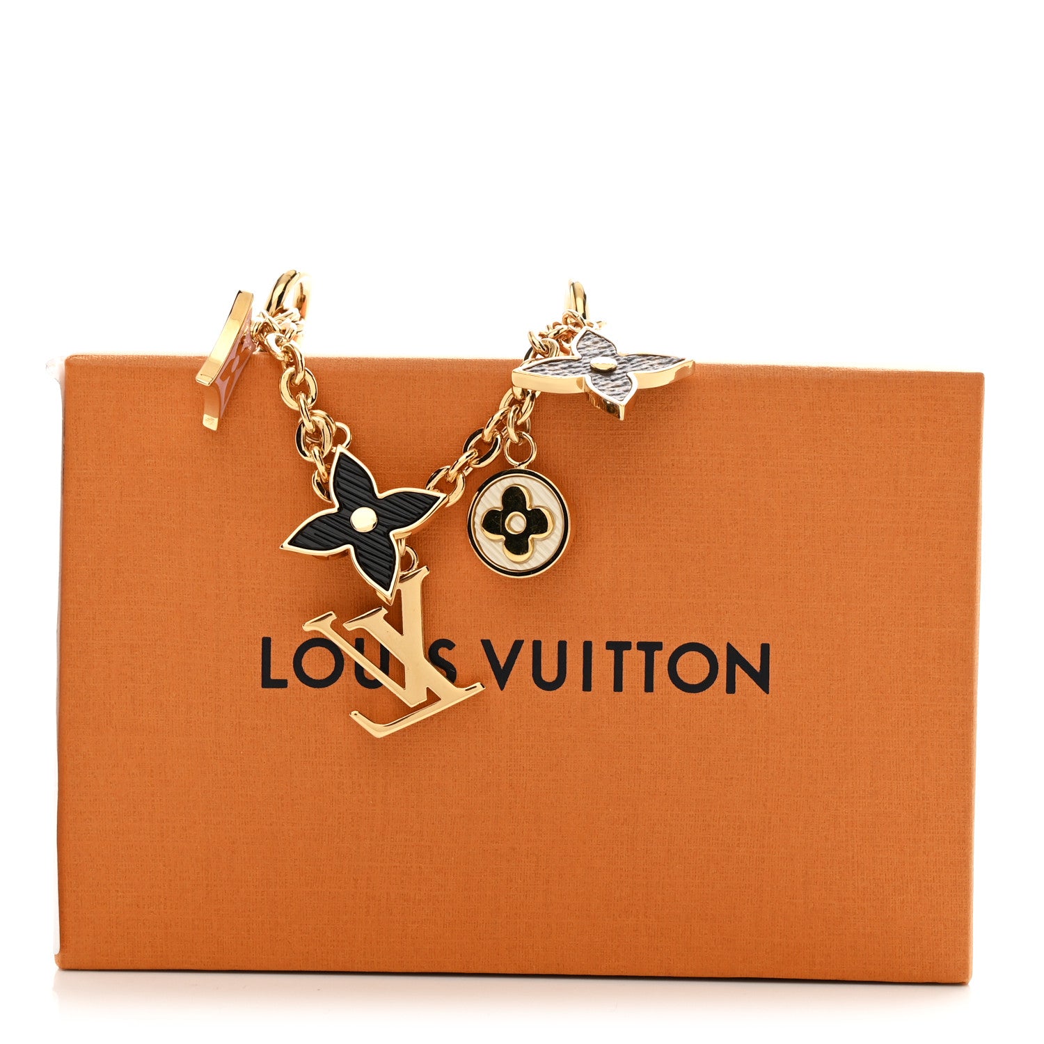 Louis Vuitton Brass Enamel Fleur De Monogram Bag Charm Chain Gold