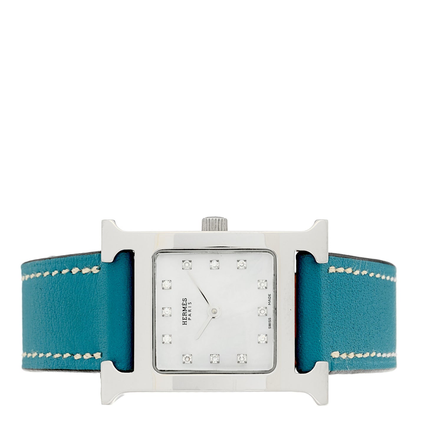 Stainless Steel Swift Diamond Mother of Pearl 21mm Heure H Hour Quartz Watch Blue Jean