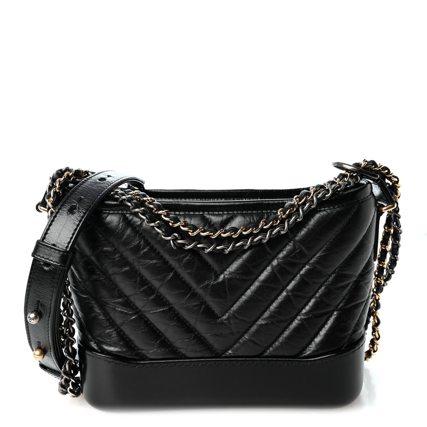 Aged Calfskin Chevron Quilted Small Gabrielle Hobo Black
