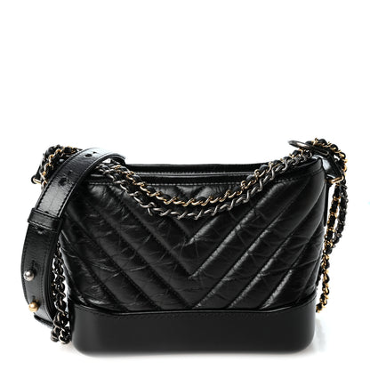 Chanel Aged Calfskin Chevron Quilted Small Gabrielle Hobo Black 1 of 10