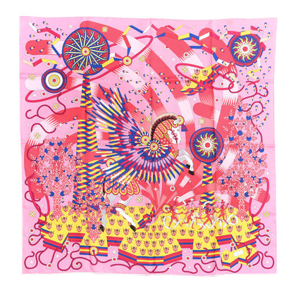 Hermes Silk La Source De Pegase Scarf 90 Rose Jaune Vif Bleu Royal 1 of 3