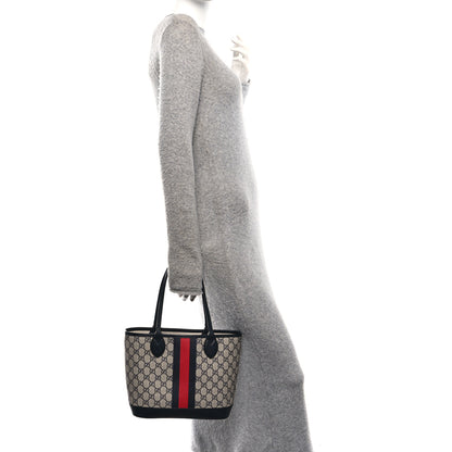 Gucci GG Supreme Monogram Textured Dollar Calfskin Web Small Ophidia Tote Beige Blue 2 of 11