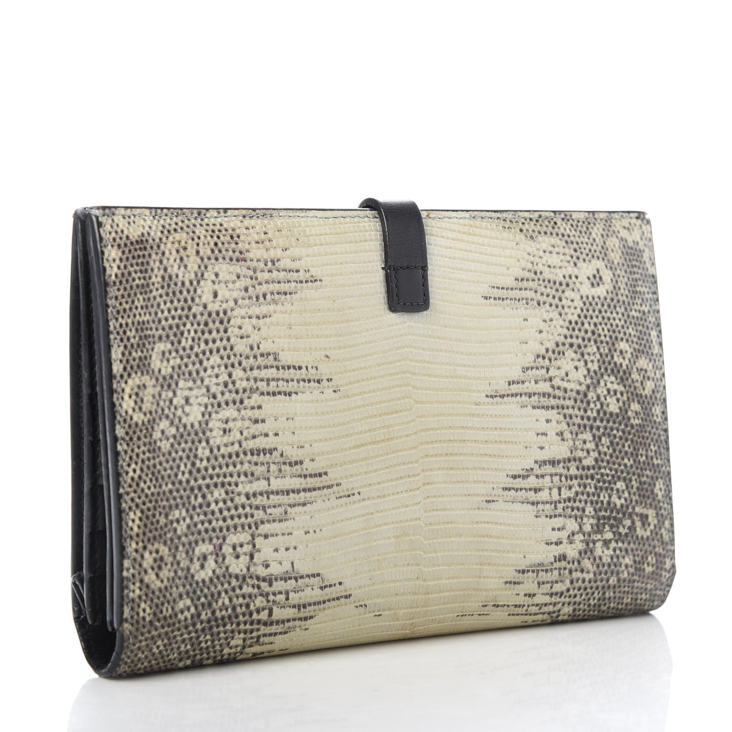 Lizard Calfskin Large Multifunction Strap Wallet Natural
