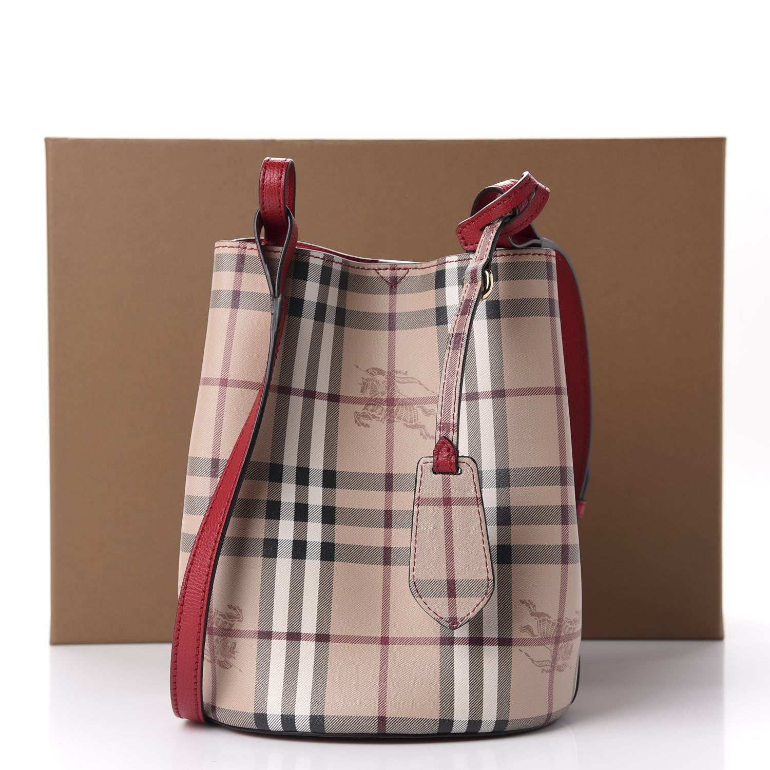 Burberry Haymarket Check Colours Small Lorne Bucket Crossbody Poppy Red 10 of 10