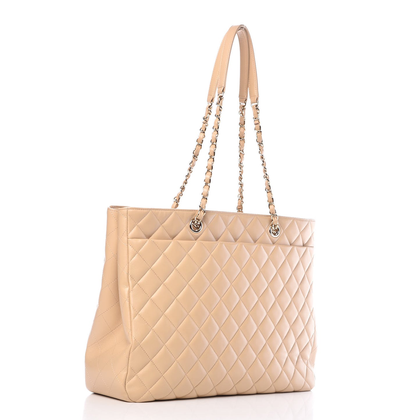 Lambskin Quilted Large Classic Shopping Tote Beige
