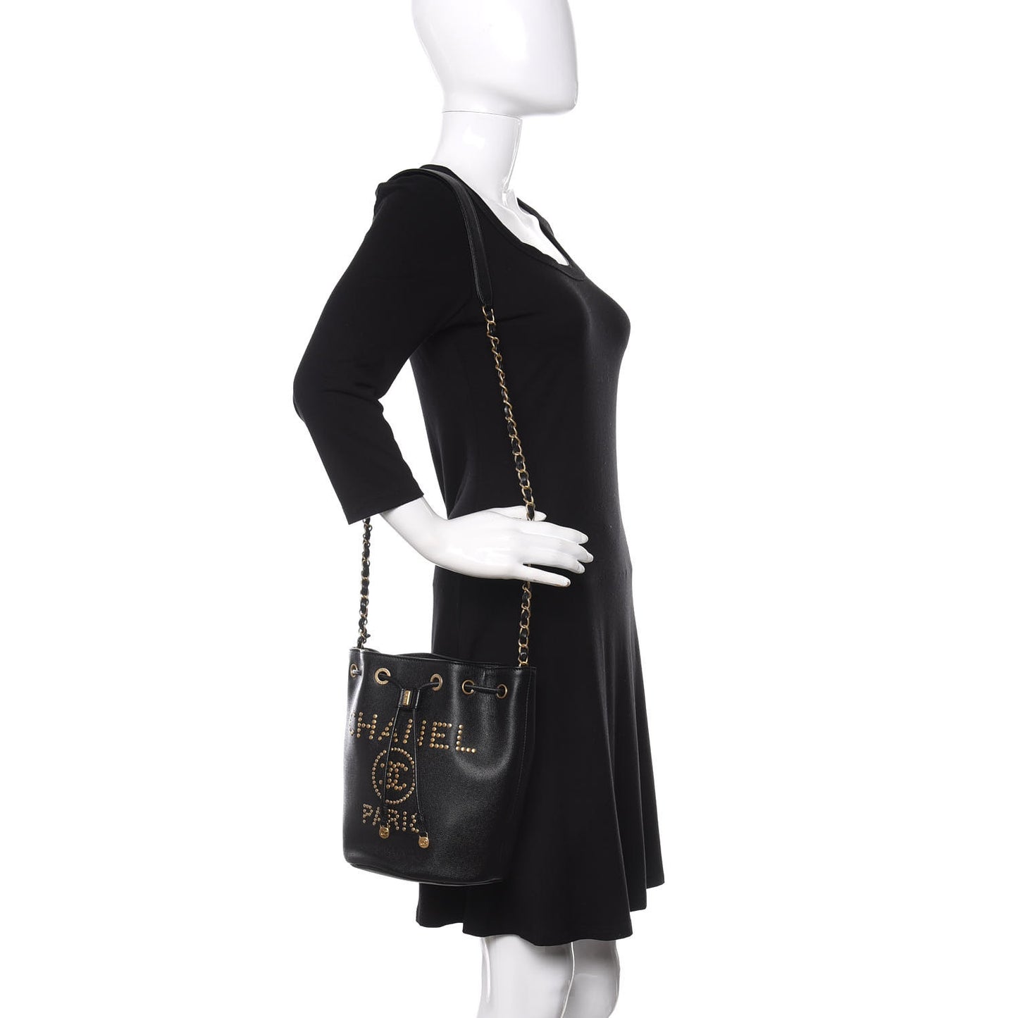 Caviar Deauville Drawstring Bucket Bag Black