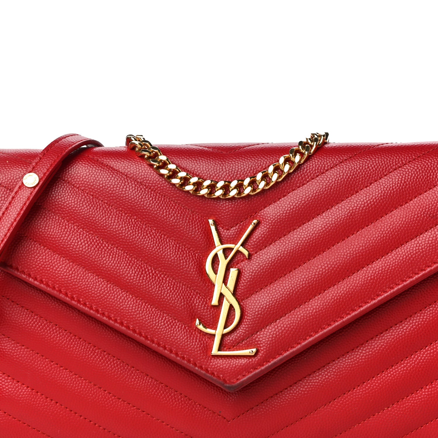 Saint Laurent Grain De Poudre Matelasse Chevron Monogram Chain Wallet New Red 7 of 21