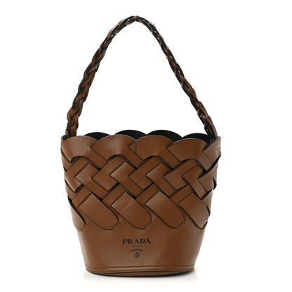 Prada Vitello Intreccio Tress Bucket Bag Cognac Black 1 of 14