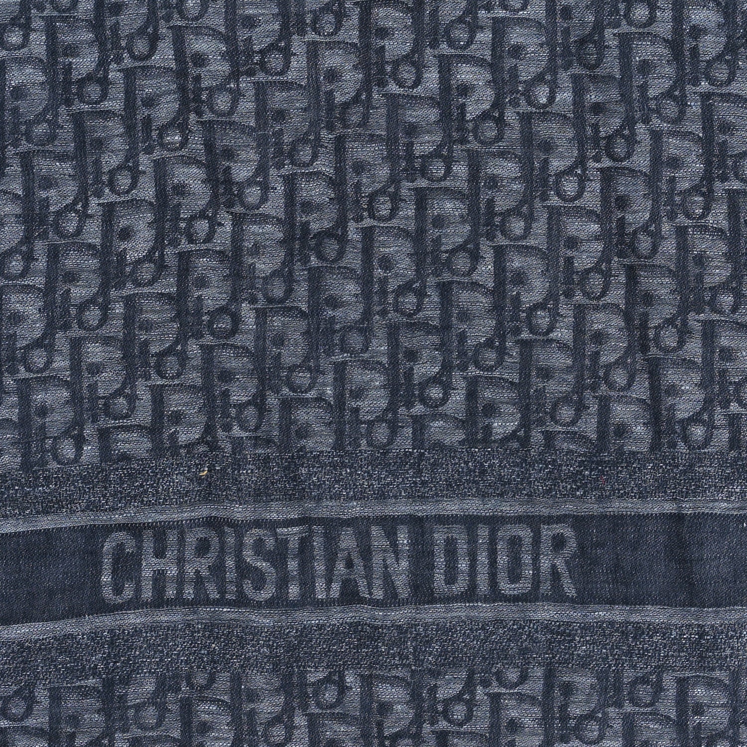 Christian Dior Wool Silk Cotton Oblique Fringe Scarf Navy Blue 2 of 3