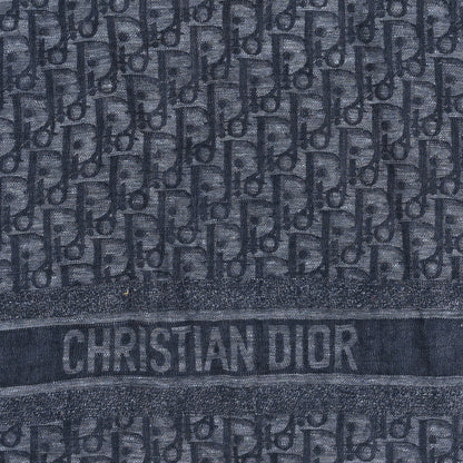 Christian Dior Wool Silk Cotton Oblique Fringe Scarf Navy Blue 2 of 3