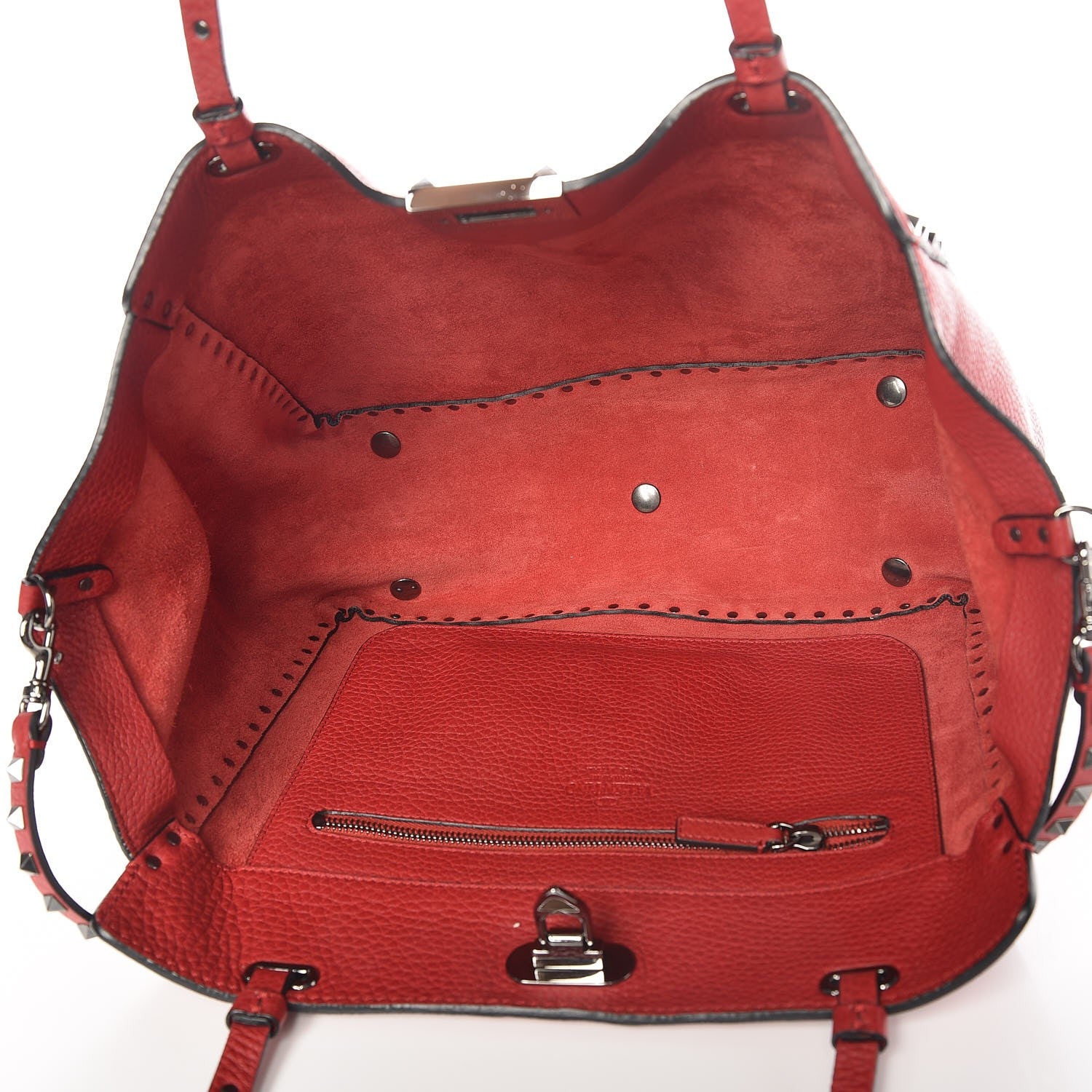 Valentino Garavani Pebbled Calfskin Medium Rockstud Tote Rosso Valentino 6 of 8