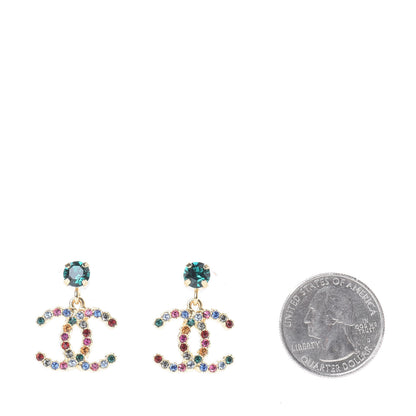 Chanel Crystal Over The Rainbow CC Drop Earrings Gold Multicolor 6 of 8