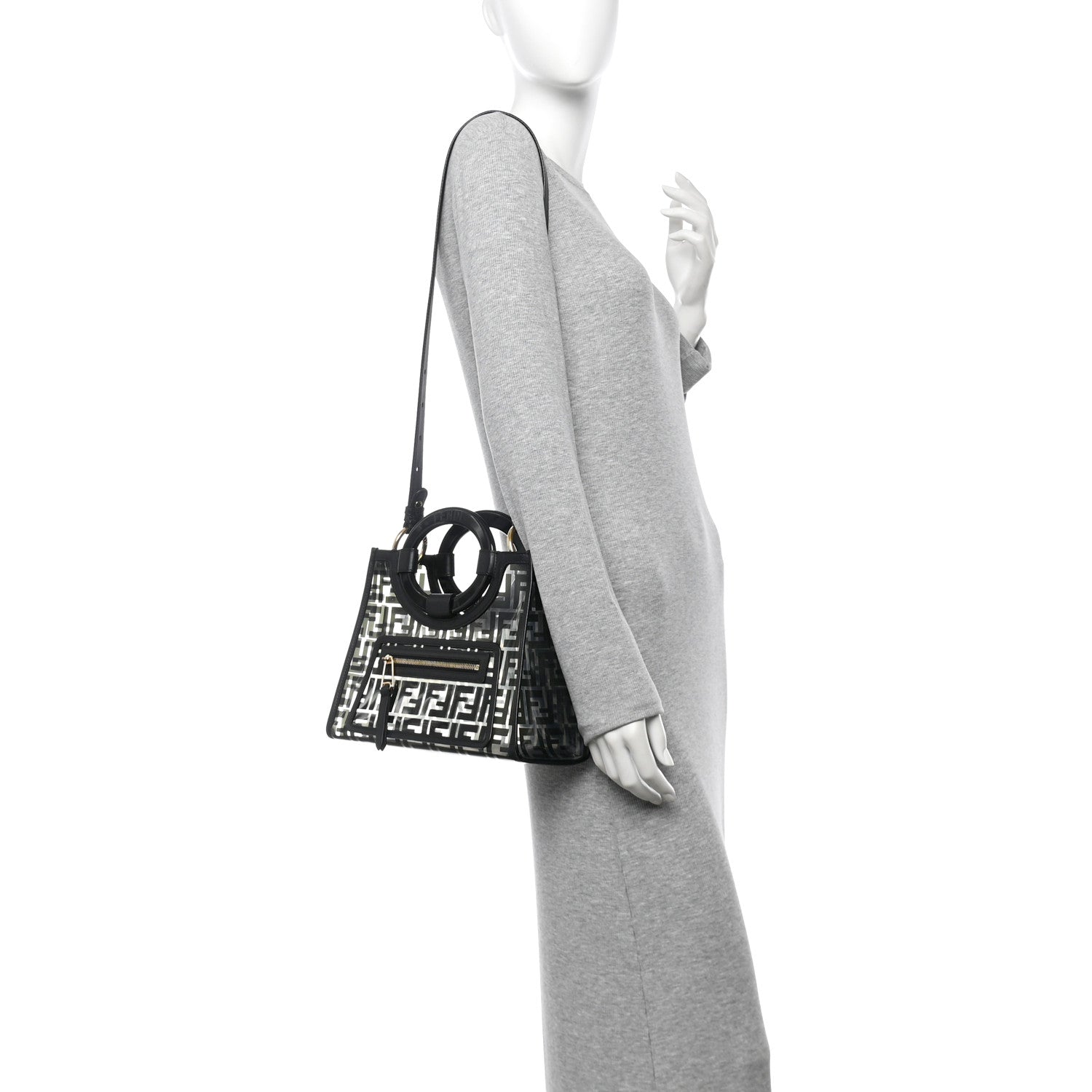 Fendi TPU FF Vitello Century Plexiglass Small Runaway Shopper Tote