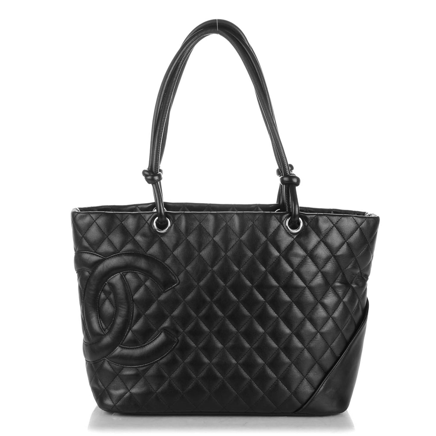 Calfskin Quilted Large Cambon Tote Black