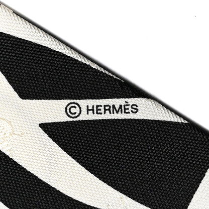 Hermes Silk Calfskin Bouquet Final Fringed Twilly Creme Black 4 of 4