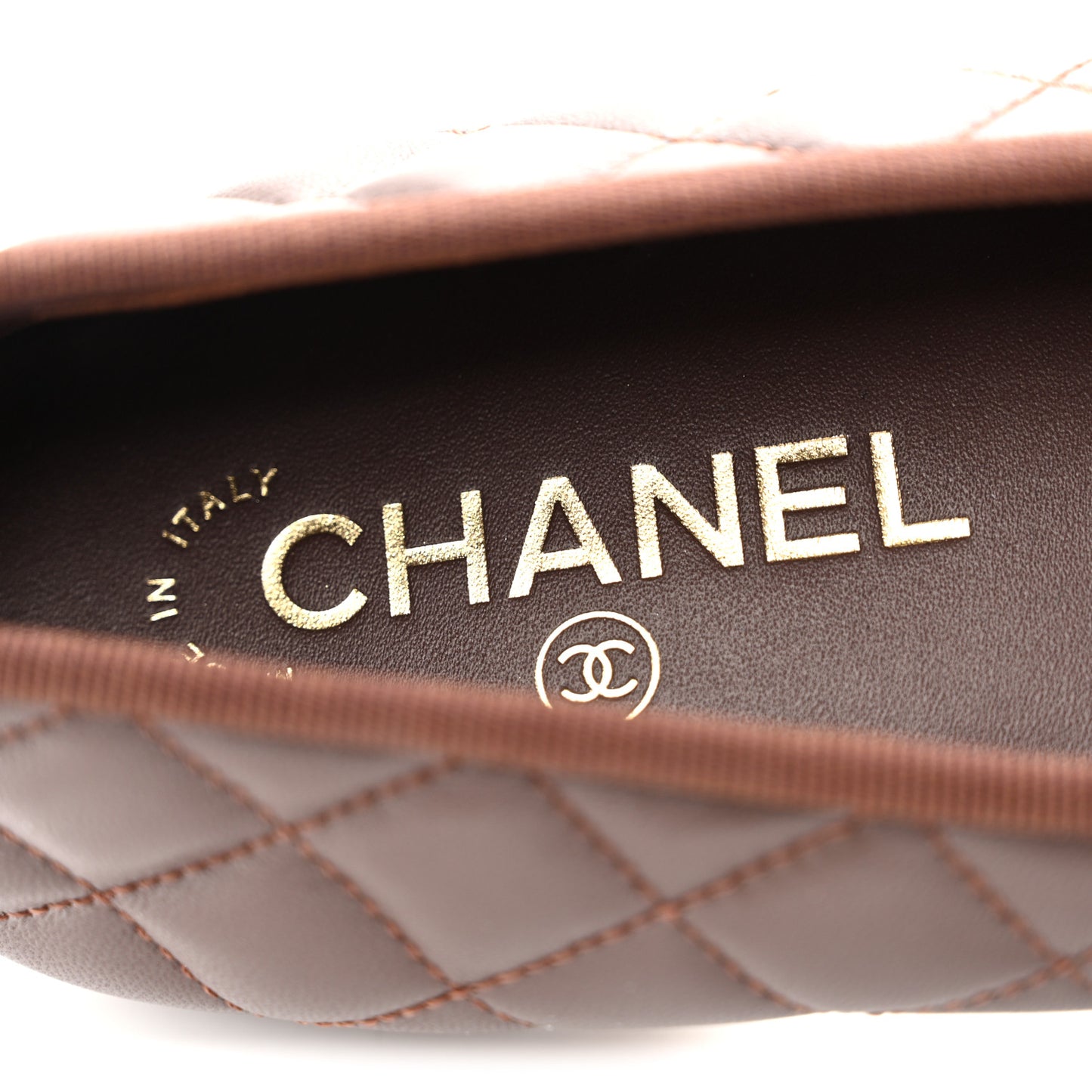 Lambskin Quilted CC Cap Toe Ballerina Flats 39.5 Chocolate